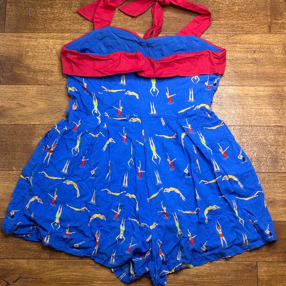 Lindy Bop Blue Christina Swimmer Playsuit Romper Vintage Inspired Size US 8 UK12 - Picture 3 of 8